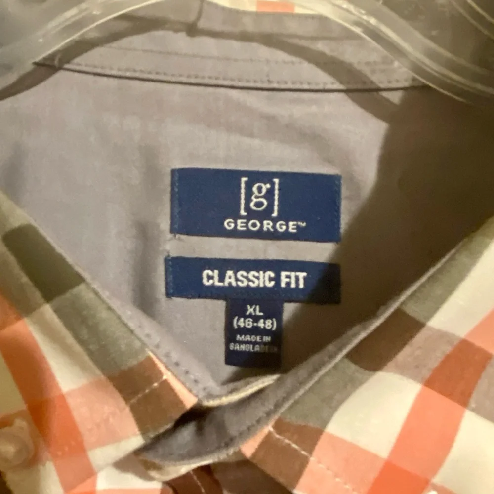 Men’s George Orange and Brown Plaid Button-Down Shirt - Picture 6 of 8